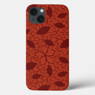 Red leaves pattern on orange iPhone 13 case