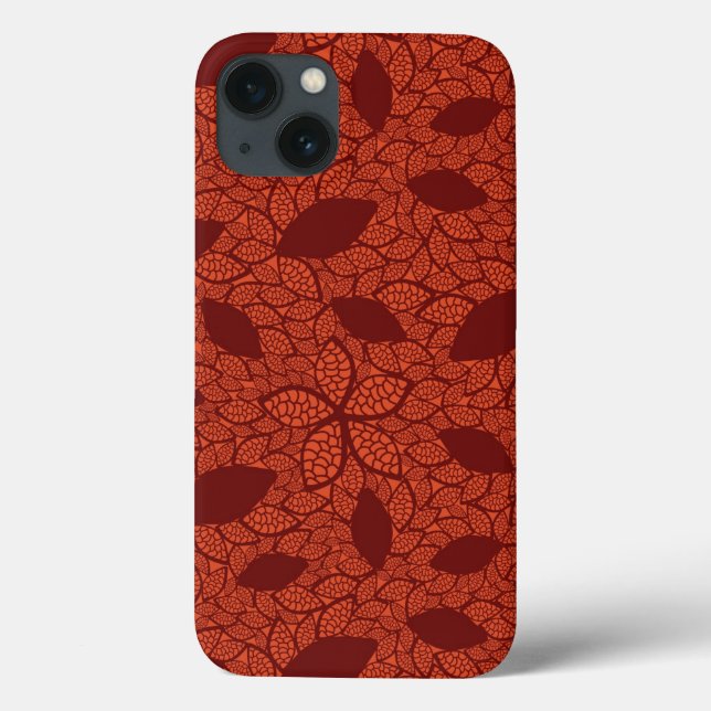 Red leaves pattern on orange Case-Mate iPhone case (Back)