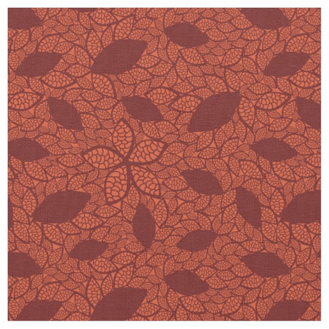 Red leaves pattern on orange fabric (Close Up)