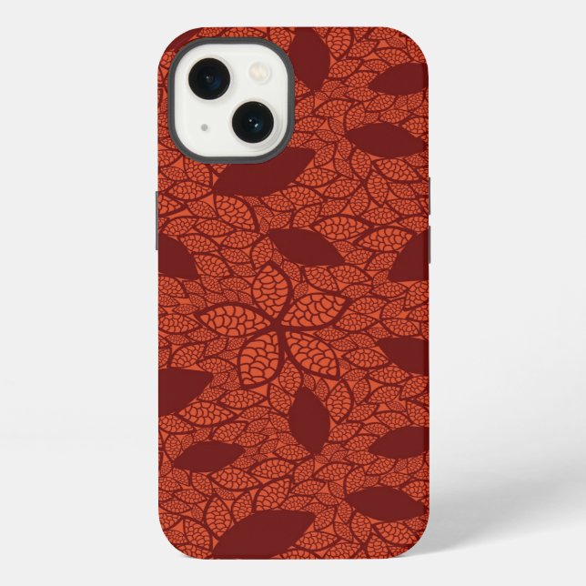 Red leaves pattern on orange iPhone case (Back)
