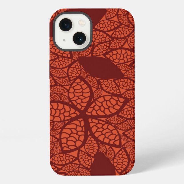Red leaves pattern on orange iPhone case (Back)