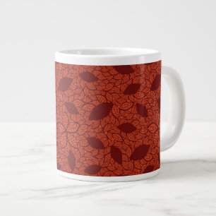 Red leaves pattern on orange large coffee mug