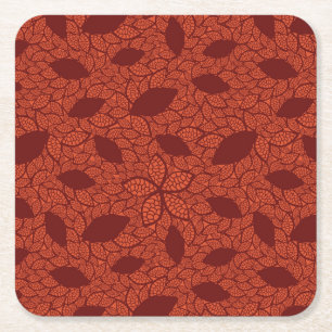 Red leaves pattern on orange square paper coaster