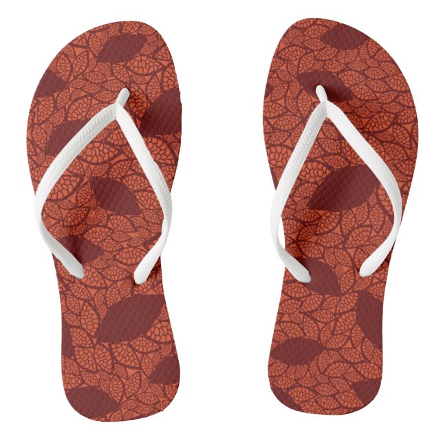Red leaves pattern on orange thongs (Footbed)