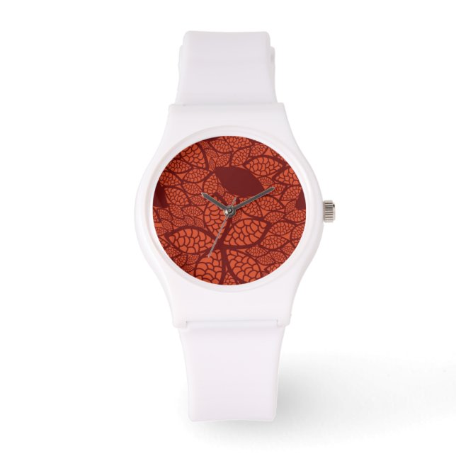 Red leaves pattern on orange watch (Front)