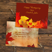 Red Leaves Thanksgiving Mailing Address Postcard