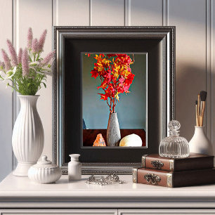 red leaves tree branch Gourds still life abstract Poster