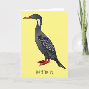 Red-legged cormorant bird cartoon illustration card