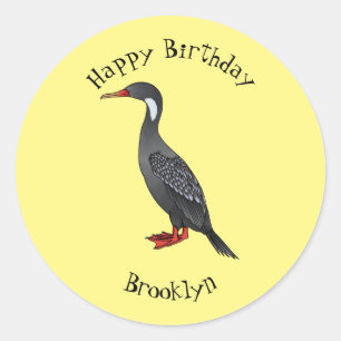 Red-legged cormorant bird cartoon illustration classic round sticker