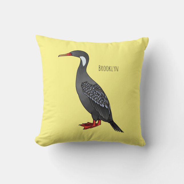 Red-legged cormorant bird cartoon illustration  cushion (Front)