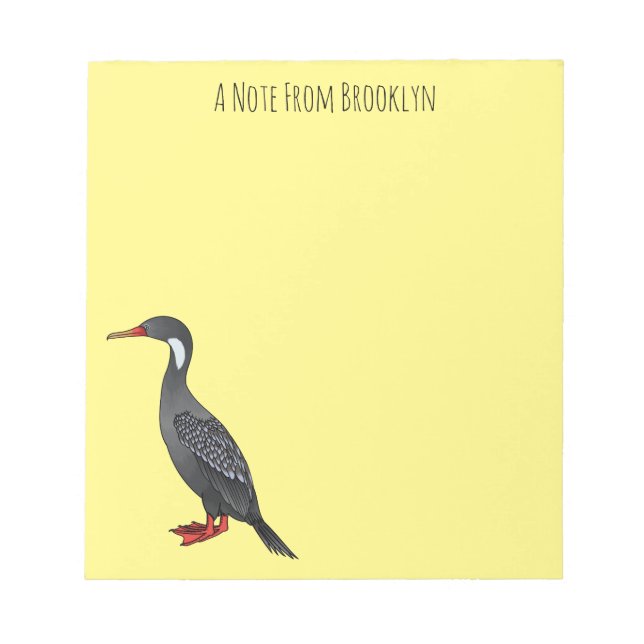 Red-legged cormorant bird cartoon illustration  notepad (Front)