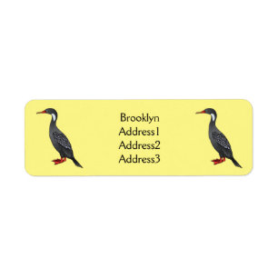 Red-legged cormorant bird cartoon illustration return address label