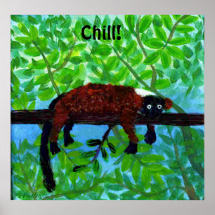 Red Lemur Animal Poster Chill!