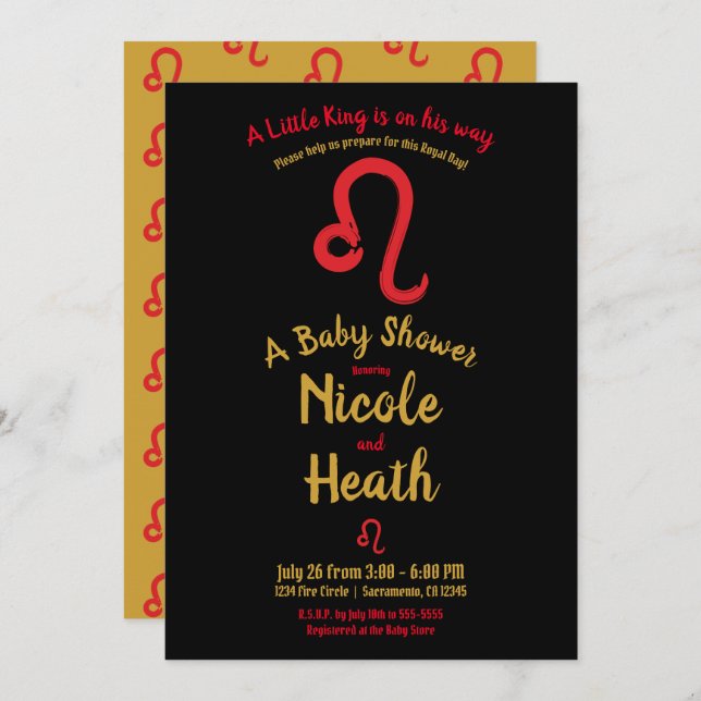 Red LEO Zodiac July August Astrology Baby Shower  Invitation (Front/Back)