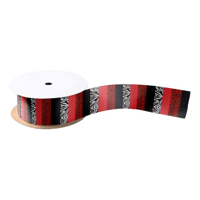 Red Leopard and Zebra Custom Animal Print Satin Ribbon (Spool)