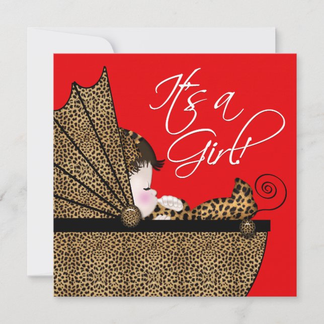 Red Leopard Baby Girl Shower Invitation (Front)