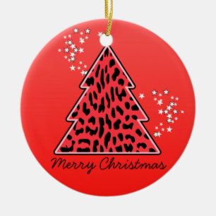 Red Leopard Cheetah Christmas Tree Ceramic Tree Decoration