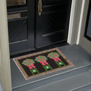 Red Leopard  Holly Berry Chinoiserie  Doormat
