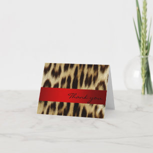 Red Leopard Monogram Stripes Thank You Note
