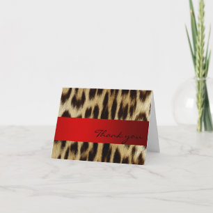 Red Leopard Monogram Stripes Thank You Note Card