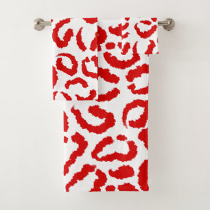 Red Leopard Pattern Bath Towel Set