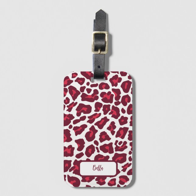 Red Leopard Pattern Luggage Tag (Front Vertical)