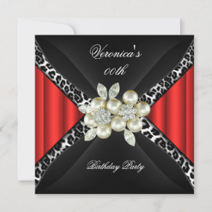 Red Leopard Pearl Diamond Birthday Party Invitation