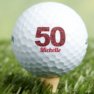 Red Leopard Print 50th Birthday Golfer 50 Years Golf Balls