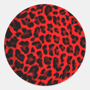 Red Leopard Print Classic Round Sticker
