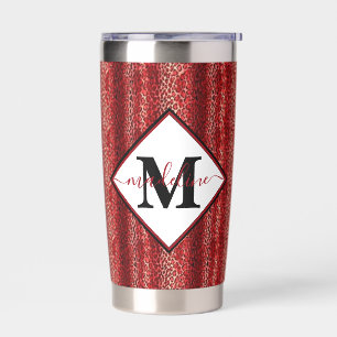 Red leopard print personalised insulated tumbler