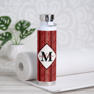Red leopard print personalised water bottle