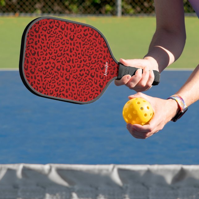 Red Leopard Print Pickleball Paddle with Name (Insitu)