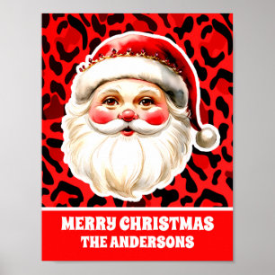 Red Leopard Print Retro Santa Claus Christmas