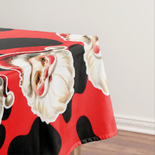 Red Leopard Print Retro Santa Claus Christmas Tablecloth
