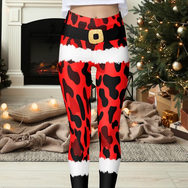 Red Leopard Print Santa Claus Costume Christmas Leggings (Creator Uploaded)