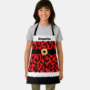 Red Leopard Print Santa Costume Christmas Kids Apron