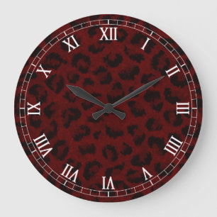Red Leopard Skin Round Roman Numerals Clock
