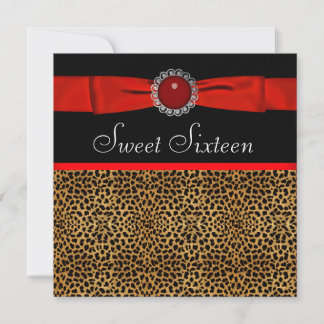 Red Leopard Sweet Sixteen Birthday Party Invitation