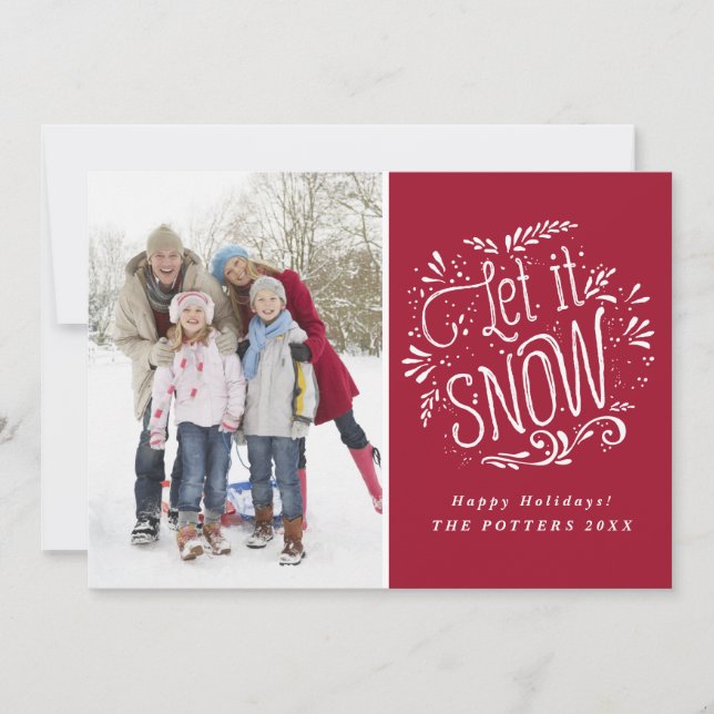 Red Let It Snow Rustic Calligraphy Holiday Photo (Front)