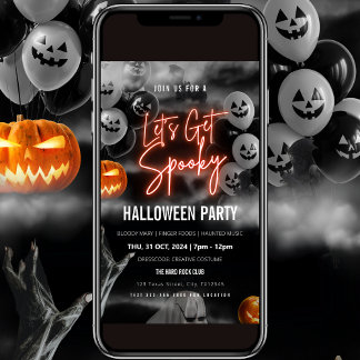 Red Lets Get Spooky Halloween Party Invitation