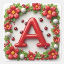 🐞 Red Letter A with Ladybugs Poppies