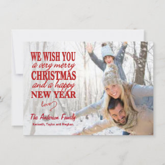 Red Lettered Merry Christmas Full-Bleed Flat Cards