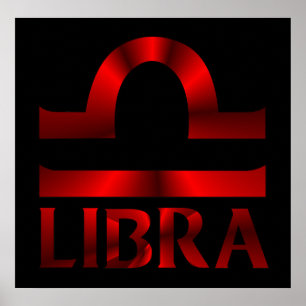 Red Libra Horoscope Symbol Poster