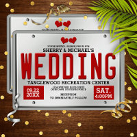 Red License Plate Wedding