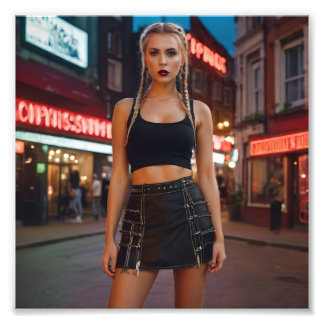 Red Light Blond Pigtails Dutch Girl Photo Print