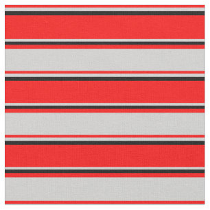Red, Light Grey & Black Stripes Fabric