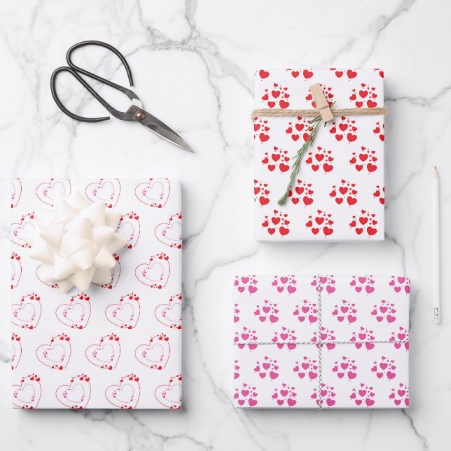 Red Light Pink Heart  Wrapping Paper Sheet (Front)