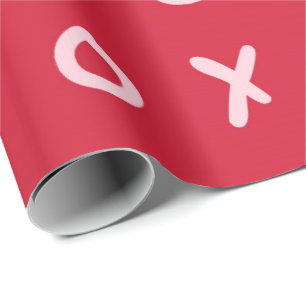 Red & Light Pink X O XO XO's Trendy Cute Wrapping Paper