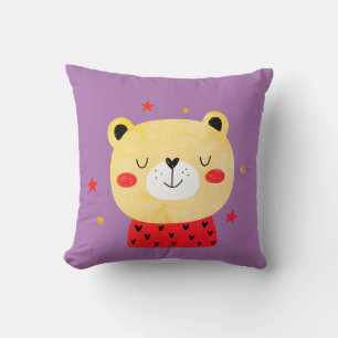 Red & Light Purple Teddy Bear Throw Pillow
