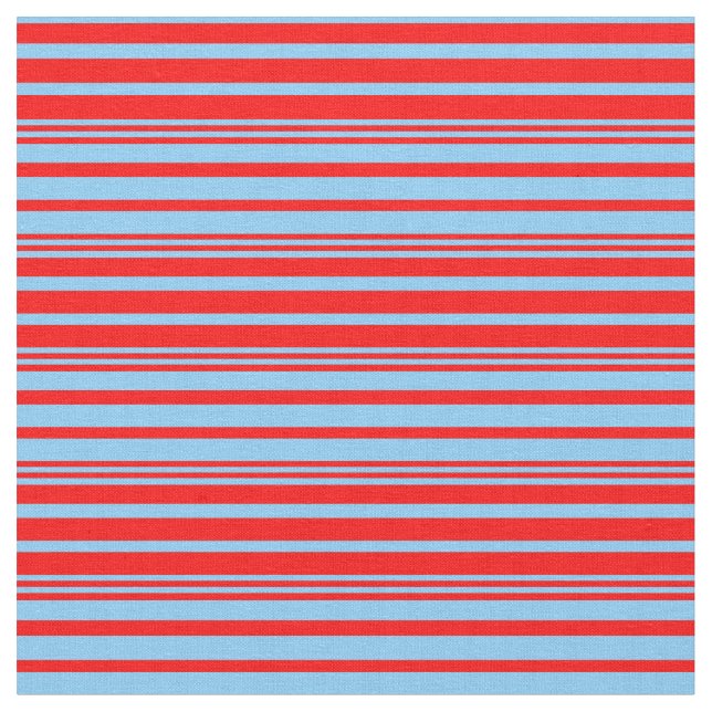 Red & Light Sky Blue Lines Fabric (Close Up)
